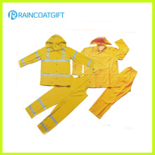 Reflective 2PCS PVC Polyester Men&#39;s Rainsuit (Rvc-112)